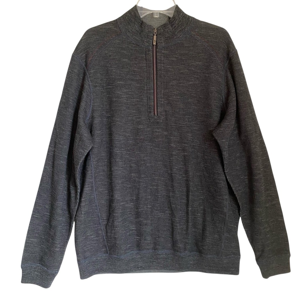 Tommy Bahama Knit Top Pullover 1/4 Zip Men L Gray Cotton Tencel Preppy Golf